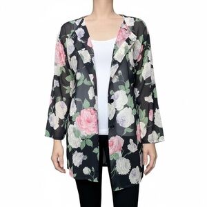 True Vintage Sheer Black Floral Button Down Blouse Size M/L